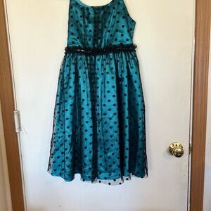 Emily West Girl 14 Teal Polka Dot Tulle Overlay Party Special Occasion Dress